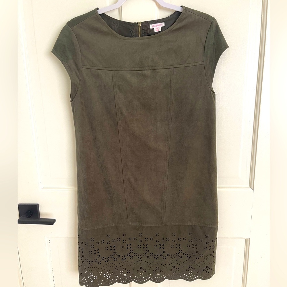 Green faux suede dress.